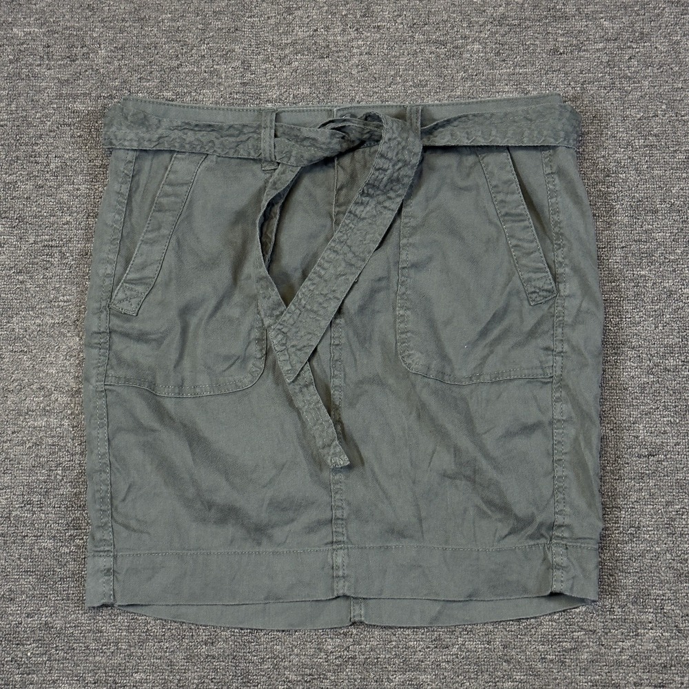 Liverpool Linen Blend Skirt Women's Green Belted Stretch Size 26 (Actual 30")